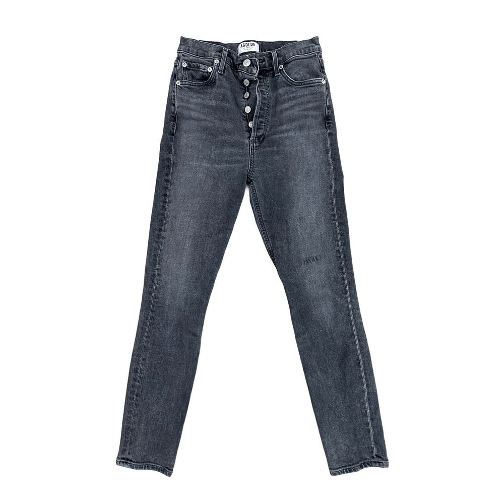 AGOLDE Skinny Slim Jeans Dark Gray Button 5-Pocket Cotton Women